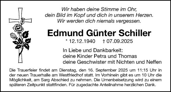 Traueranzeige von Edmund Günter Schiller von Gesamtausgabe Nürnberger Nachrichten/ Nürnberger Ztg.