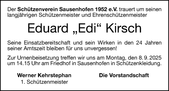 Traueranzeige von Eduard Kirsch von Altmühl-Bote Lokal