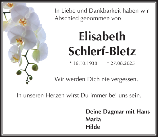 Traueranzeige von Elisabeth Schlerf-Bletz von Roth-Hilpoltsteiner Volkszeitung Lokal