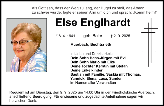 Traueranzeige von Else Englhardt von Nordbayerische Nachrichten Pegnitz Lokal