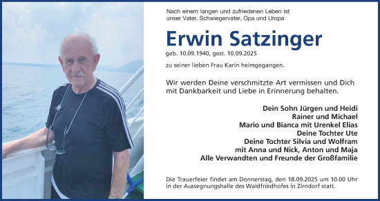 Traueranzeige von Erwin Satzinger von Fürther Nachrichten Lokal