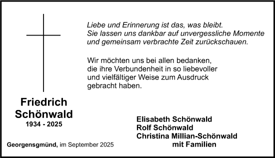 Traueranzeige von Friedrich Schönwald von Roth-Hilpoltsteiner Volkszeitung Lokal