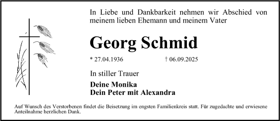 Traueranzeige von Georg Schmid von Erlanger Nachrichten Lokal