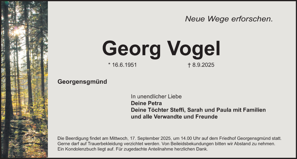 Traueranzeige für Georg Vogel vom 13.09.2025 aus Roth-Hilpoltsteiner Volkszeitung Lokal