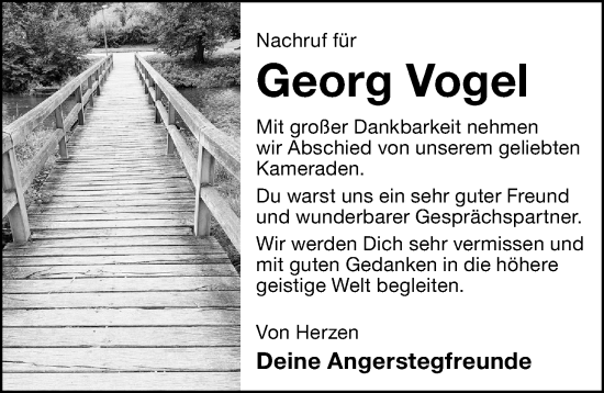 Traueranzeige von Georg Vogel von Roth-Hilpoltsteiner Volkszeitung Lokal