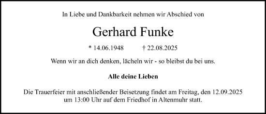 Traueranzeige von Gerhard Funke von Altmühl-Bote Lokal