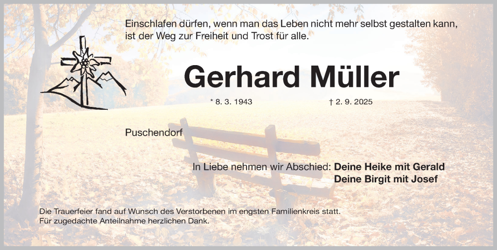  Traueranzeige für Gerhard Müller vom 20.09.2025 aus Fürther Nachrichten Lokal