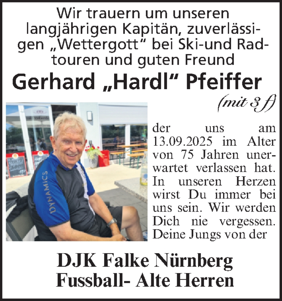  Traueranzeige für Gerhard Pfeiffer vom 20.09.2025 aus Gesamtausgabe Nürnberger Nachrichten/ Nürnberger Ztg.