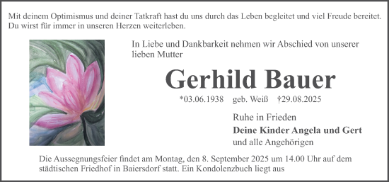 Traueranzeige von Gerhild Bauer von Erlanger Nachrichten Lokal