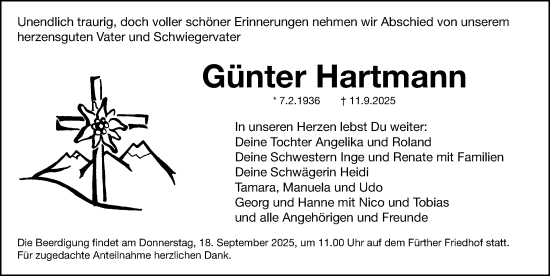 Traueranzeige von Günter Hartmann von Fürther Nachrichten Lokal