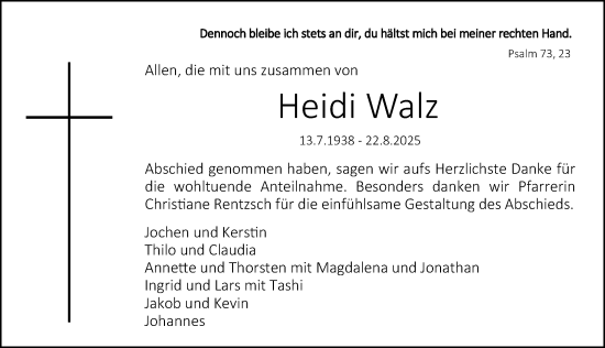 Traueranzeige von Heidi Walz von Erlanger Nachrichten Lokal