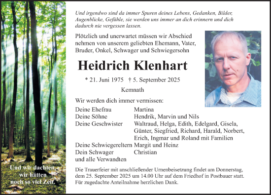 Traueranzeige von Heidrich Klenhart von Neumarkter Nachrichten Lokal