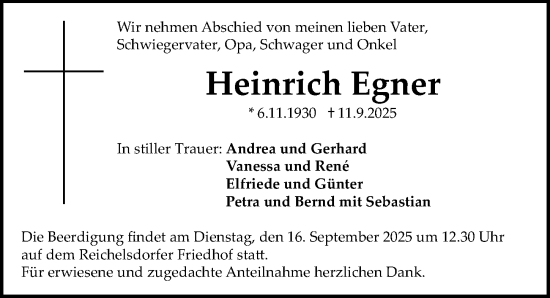 Traueranzeige von Heinrich Egner von Gesamtausgabe Nürnberger Nachrichten/ Nürnberger Ztg.
