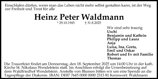 Traueranzeige von Heinz Peter Waldmann von Schwabacher Tagblatt Lokal
