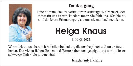 Traueranzeige von Helga Knaus von Erlanger Nachrichten Lokal