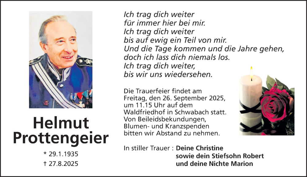  Traueranzeige für Helmut Prottengeier vom 22.09.2025 aus Schwabacher Tagblatt Lokal