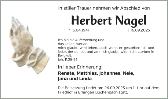 Traueranzeige von Herbert Nagel von Erlanger Nachrichten Lokal