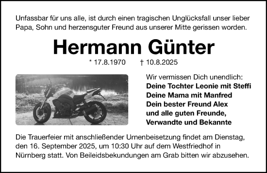 Traueranzeige von Hermann Günter von Gesamtausgabe Nürnberger Nachrichten/ Nürnberger Ztg.