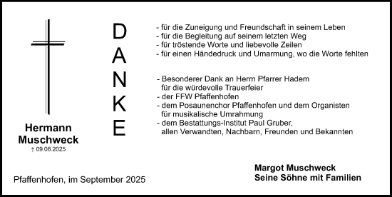 Traueranzeige von Hermann Muschweck von Roth-Hilpoltsteiner Volkszeitung Lokal