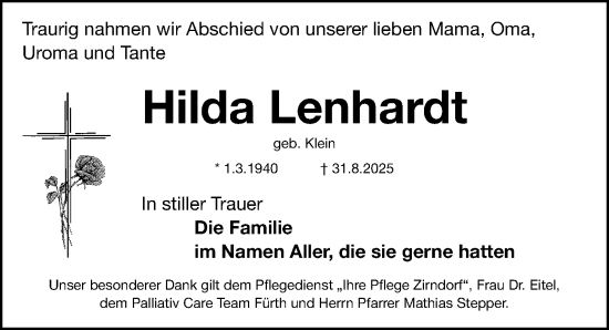Traueranzeige von Hilda Lenhardt von Fürther Nachrichten Lokal