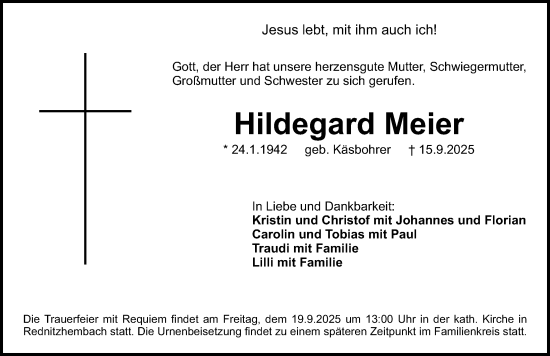 Traueranzeige von Hildegard Meier von Schwabacher Tagblatt Lokal
