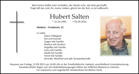 Traueranzeige von Hubert Salten von Roth-Hilpoltsteiner Volkszeitung Lokal