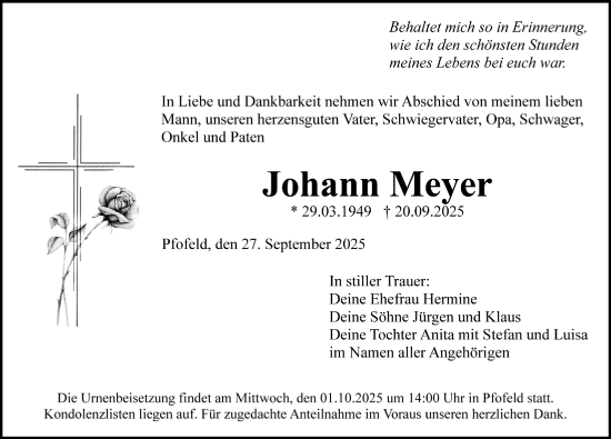 Traueranzeige von Johann Meyer von Altmühl-Bote Lokal