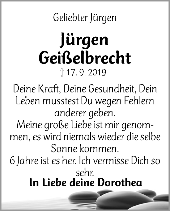 Traueranzeige von Jürgen Geißelbrecht von Gesamtausgabe Nürnberger Nachrichten/ Nürnberger Ztg.