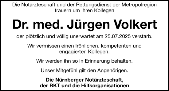 Traueranzeige von Jürgen Volkert von Gesamtausgabe Nürnberger Nachrichten/ Nürnberger Ztg.