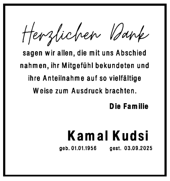 Traueranzeige von Kamal Kudsi von Gesamtausgabe Nürnberger Nachrichten/ Nürnberger Ztg.