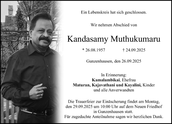 Traueranzeige von Kandasamy Muthukumaru von Altmühl-Bote Lokal