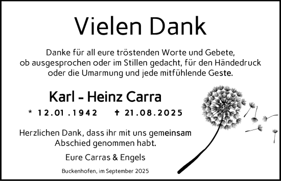 Traueranzeige von Karl Heinz Carra von Nordbayerische Nachrichten Forchheim Lokal