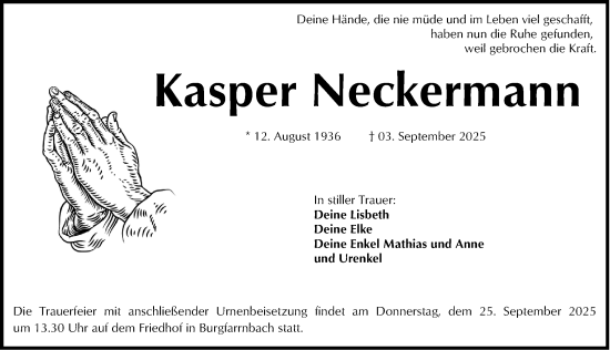 Traueranzeige von Kasper Neckermann von Fürther Nachrichten Lokal
