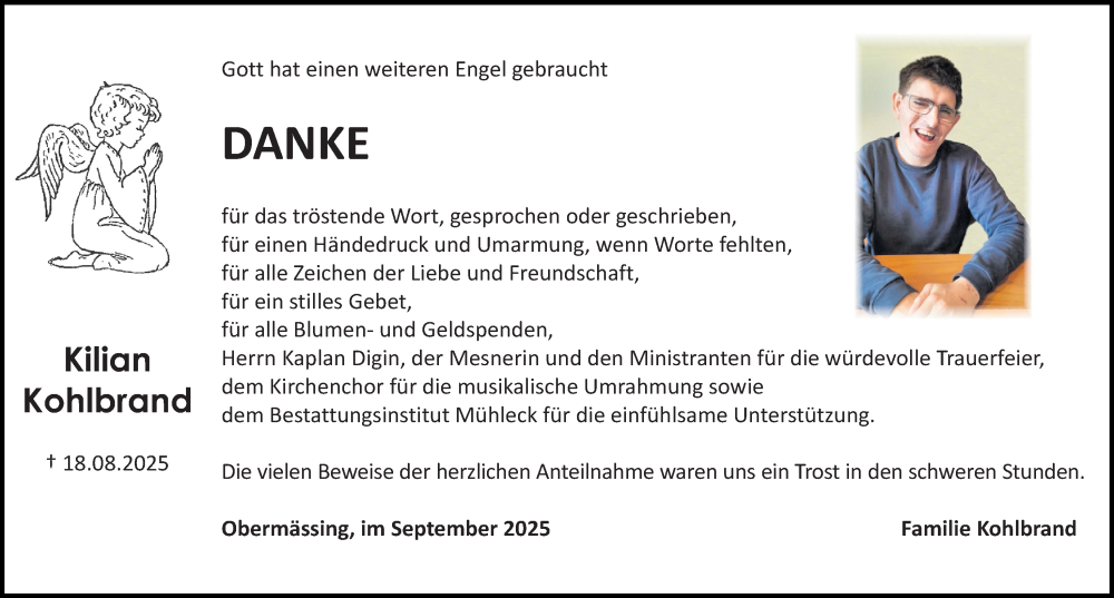  Traueranzeige für Kilian Kohlbrand vom 17.09.2025 aus Roth-Hilpoltsteiner Volkszeitung Lokal