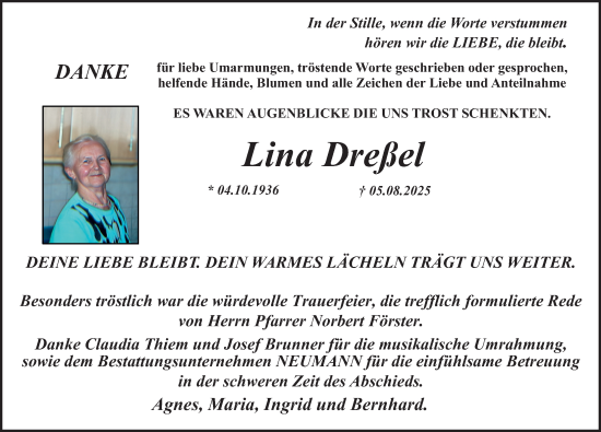 Traueranzeige von Lina Dreßel von Nordbayerische Nachrichten Pegnitz Lokal