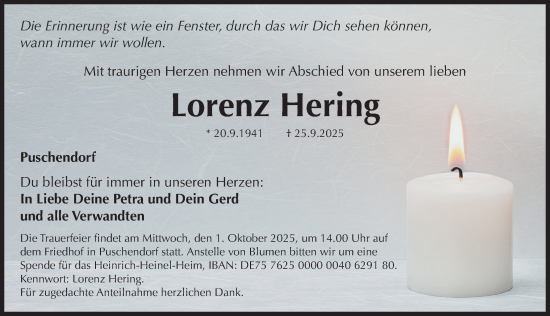 Traueranzeige von Lorenz Hering von Fürther Nachrichten Lokal