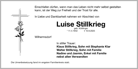 Traueranzeige von Luise Stillkrieg von Fürther Nachrichten Lokal