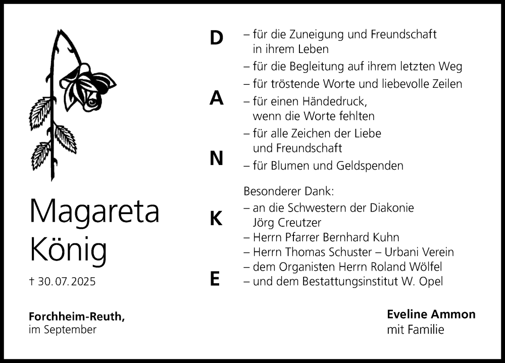  Traueranzeige für Magareta König vom 13.09.2025 aus Nordbayerische Nachrichten Forchheim Lokal