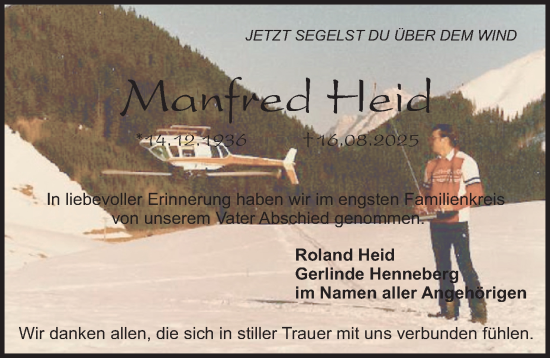 Traueranzeige von Manfred Heid von Roth-Hilpoltsteiner Volkszeitung Lokal
