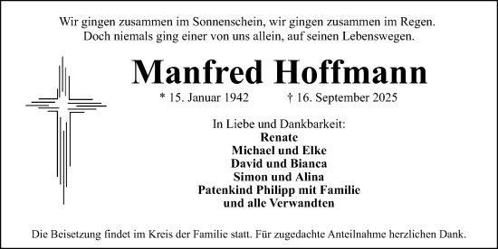 Traueranzeige von Manfred Hoffmann von Schwabacher Tagblatt Lokal