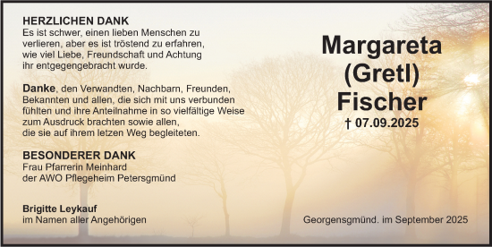 Traueranzeige von Margareta Fischer von Roth-Hilpoltsteiner Volkszeitung Lokal