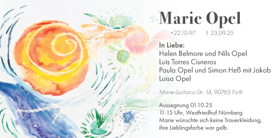 Traueranzeige von Marie Opel von Gesamtausgabe Nürnberger Nachrichten/ Nürnberger Ztg.