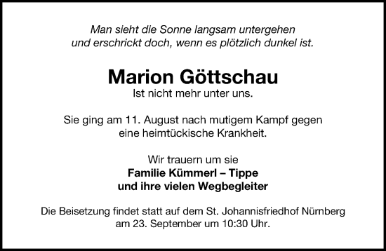 Traueranzeige von Marion Göttschau von Fürther Nachrichten Lokal