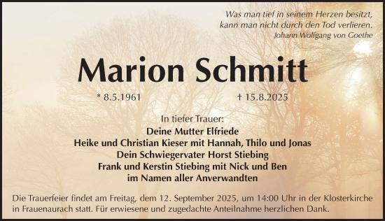 Traueranzeige von Marion Schmitt von Erlanger Nachrichten Lokal