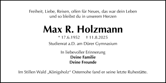 Traueranzeige von Max R. Holzmann von Gesamtausgabe Nürnberger Nachrichten/ Nürnberger Ztg.