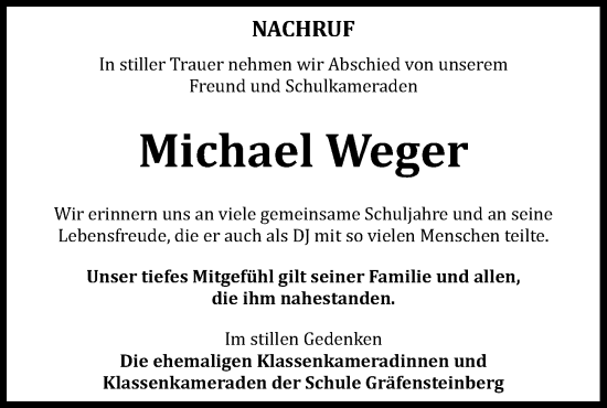 Traueranzeige von Michael Weger von Altmühl-Bote Lokal