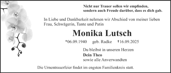 Traueranzeige von Monika Lutsch von Erlanger Nachrichten Lokal