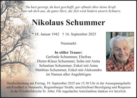 Traueranzeige von Nikolaus Schummer von Neumarkter Nachrichten Lokal