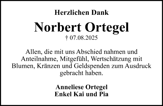 Traueranzeige von Norbert Ortegel von Gesamtausgabe Nürnberger Nachrichten/ Nürnberger Ztg.