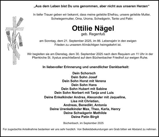 Traueranzeige von Ottilie Nägel von Erlanger Nachrichten Lokal